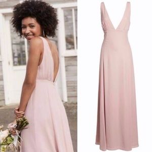 Wayf Kiara Empire Plunge Neck Gown in Rose Size Large